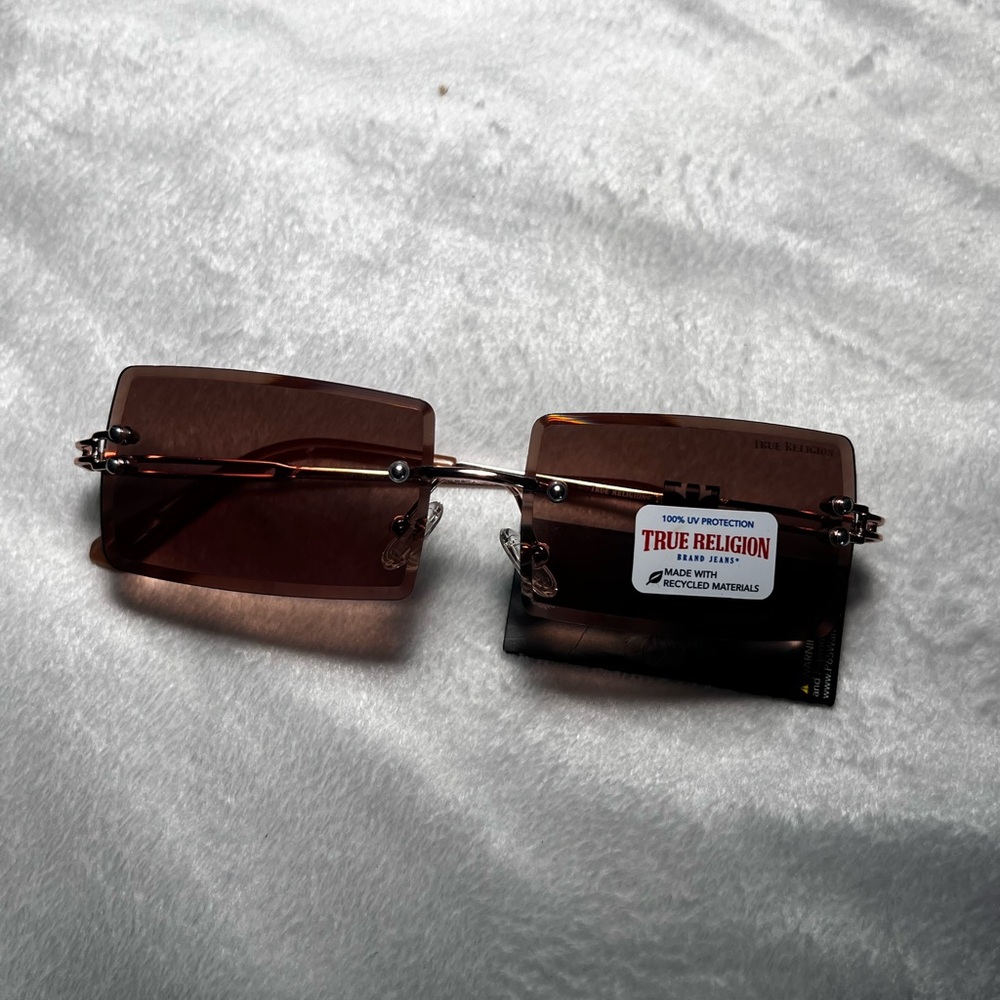 True Religion Rimless Rectangle Sunglasses in Brown